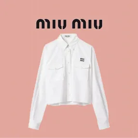 MiuMiu  |Casual Style Long Sleeves Plain Cotton Logo Shirts & Blouses