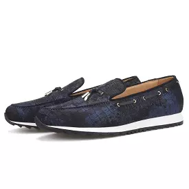 OneDrop Handmade Men Navy Blue Metal Tassel Sporty Sneakers