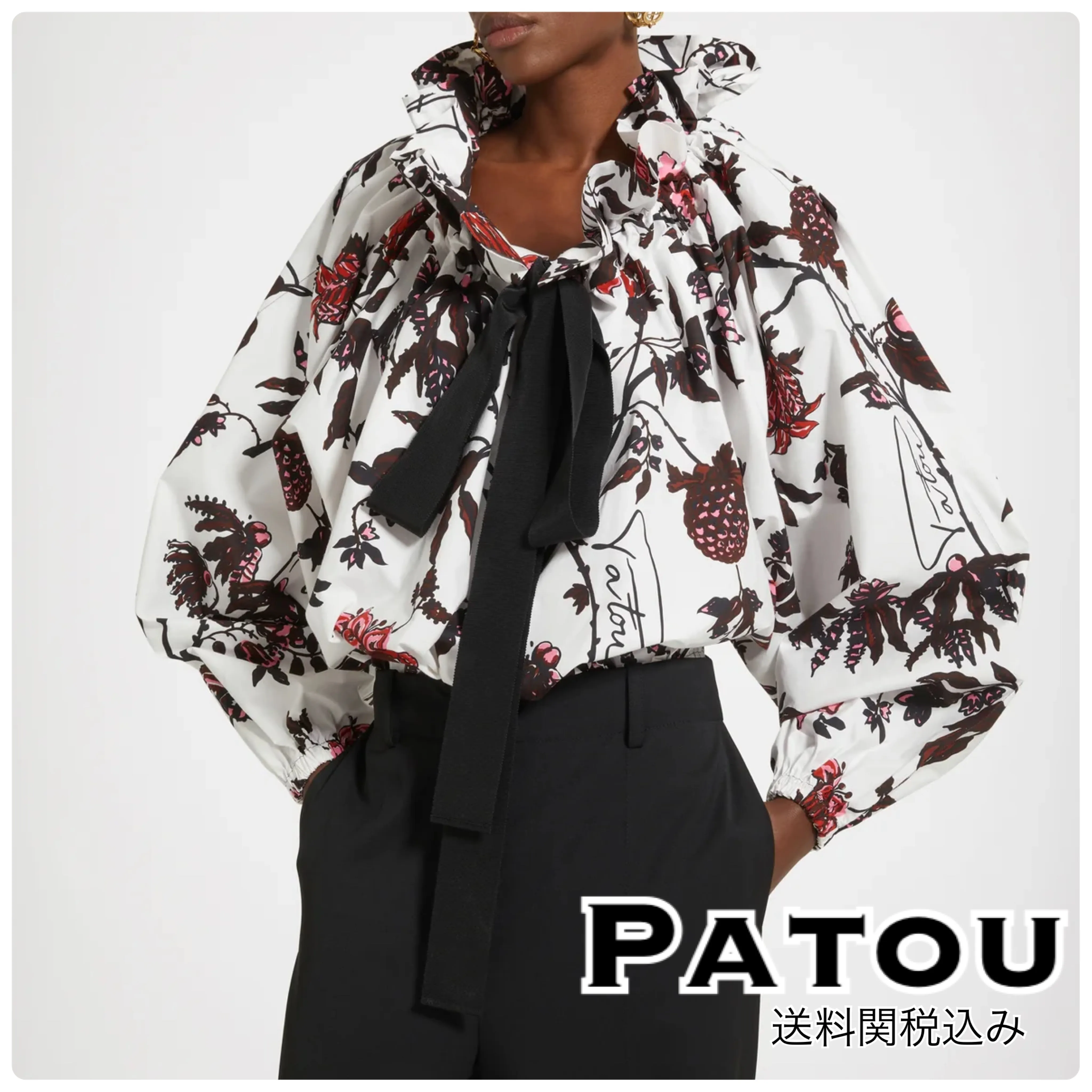 PATOU  |Plain Cotton Elegant Style Puff Sleeves Shirts & Blouses