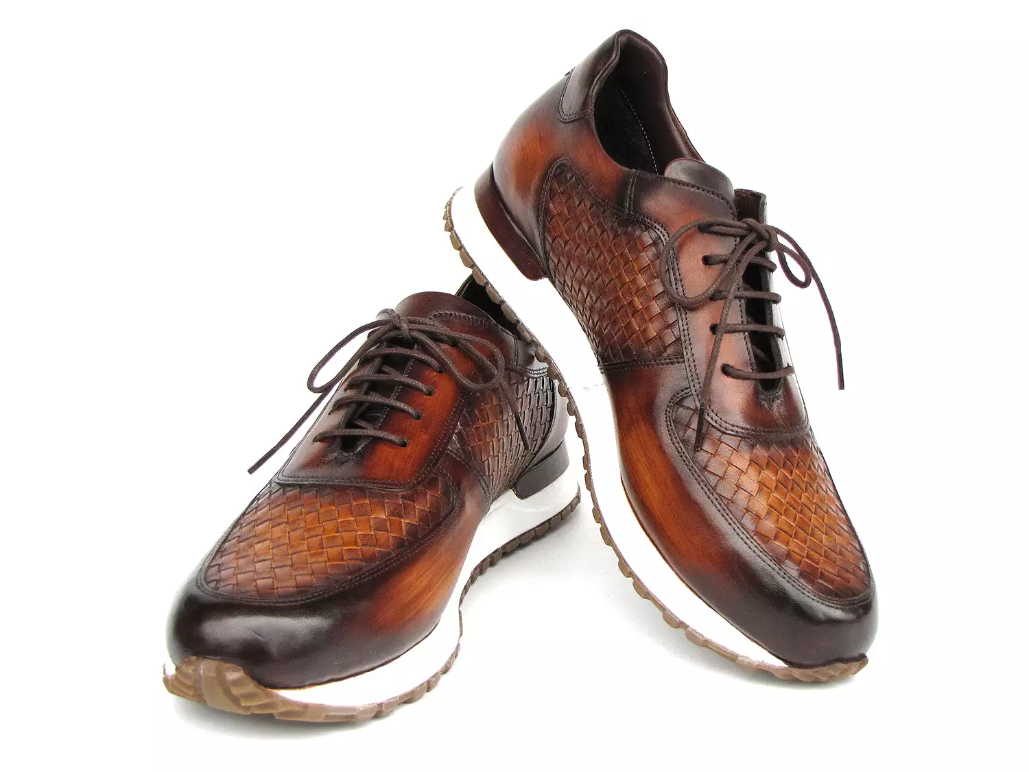 Paul Parkman Men's Brown Hand-Painted Woven Leather Sneakers - LW205BRW