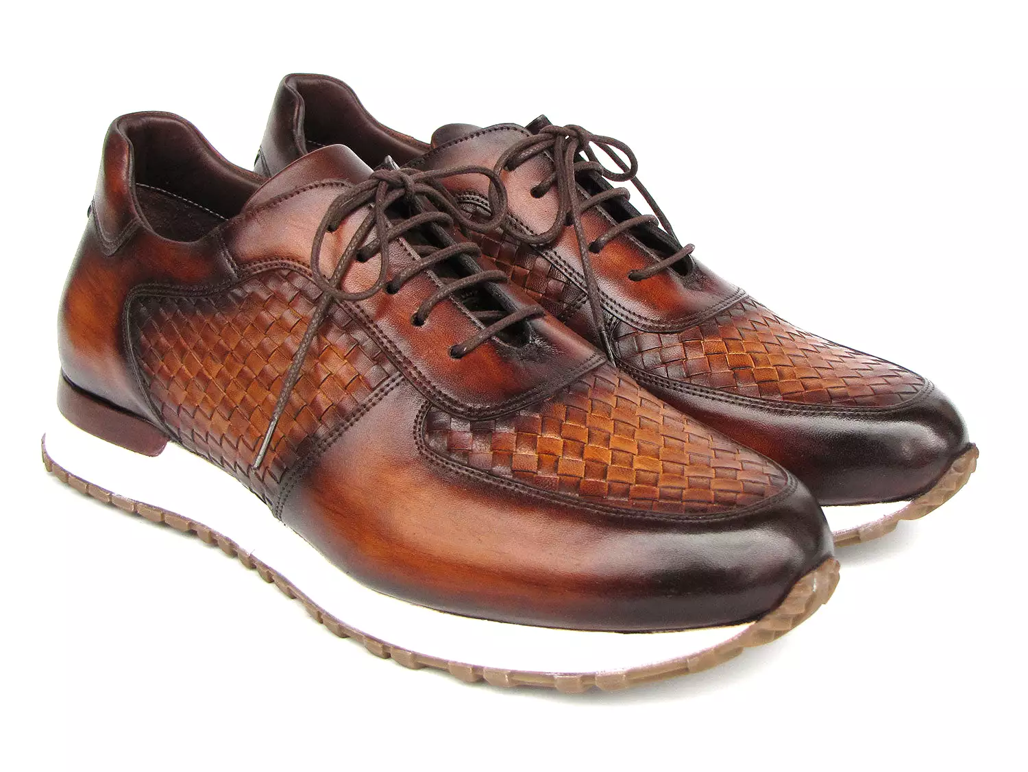 Paul Parkman Men's Brown Hand-Painted Woven Leather Sneakers - LW205BRW