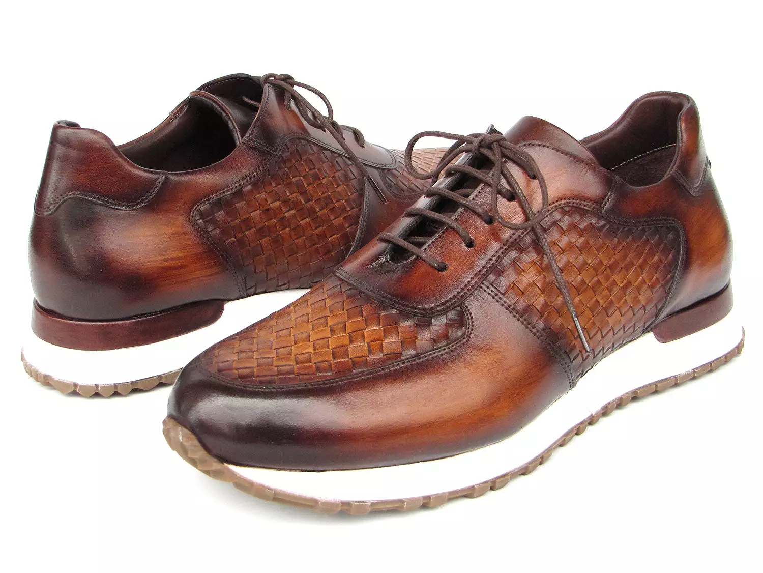 Paul Parkman Men's Brown Hand-Painted Woven Leather Sneakers - LW205BRW