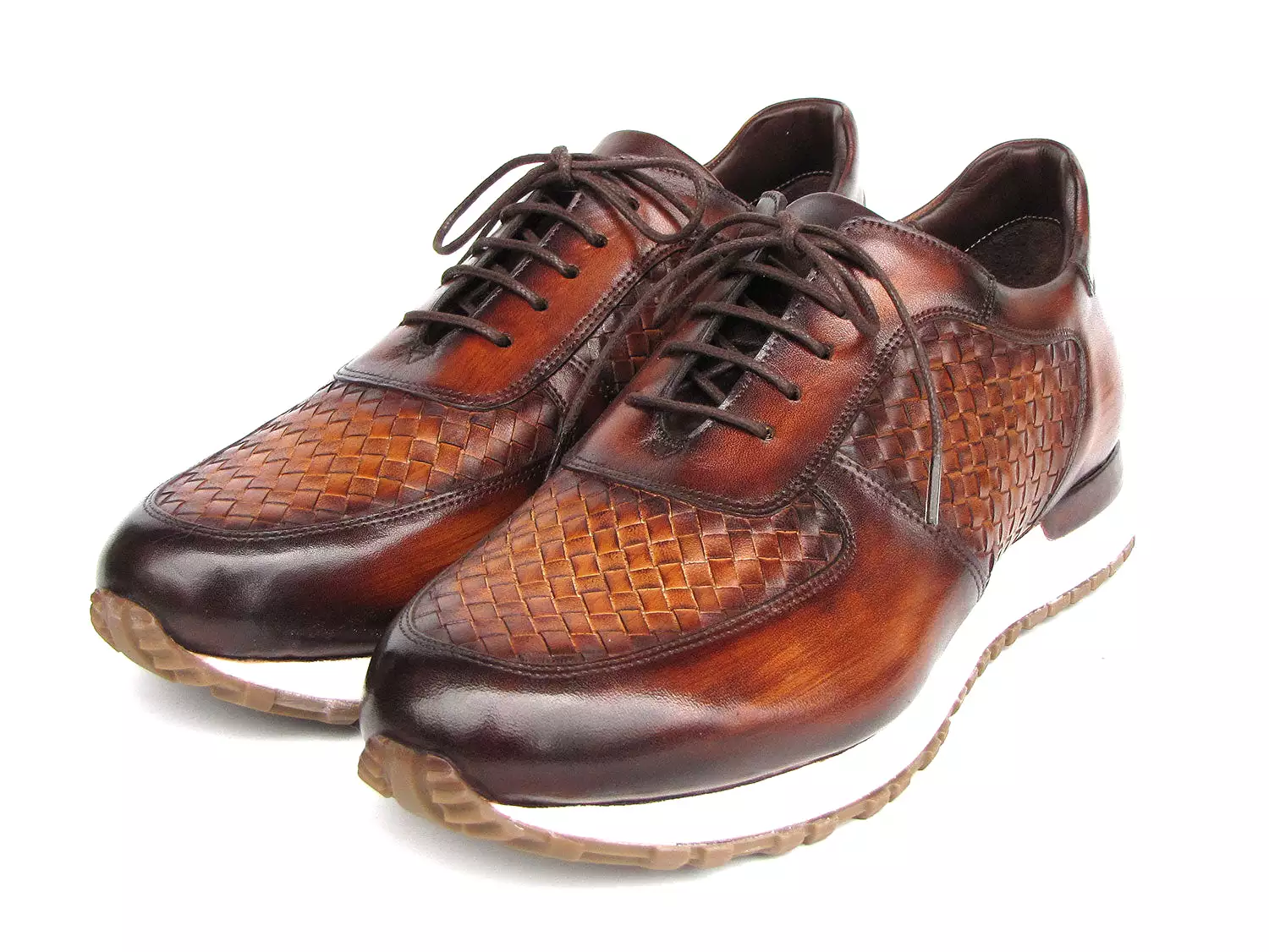 Paul Parkman Men's Brown Hand-Painted Woven Leather Sneakers - LW205BRW