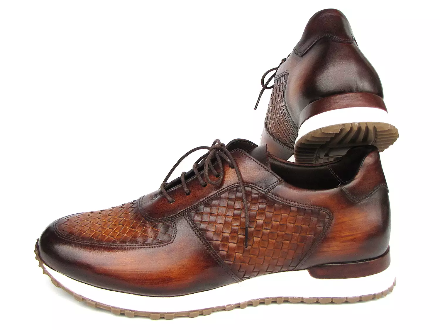 Paul Parkman Men's Brown Hand-Painted Woven Leather Sneakers - LW205BRW