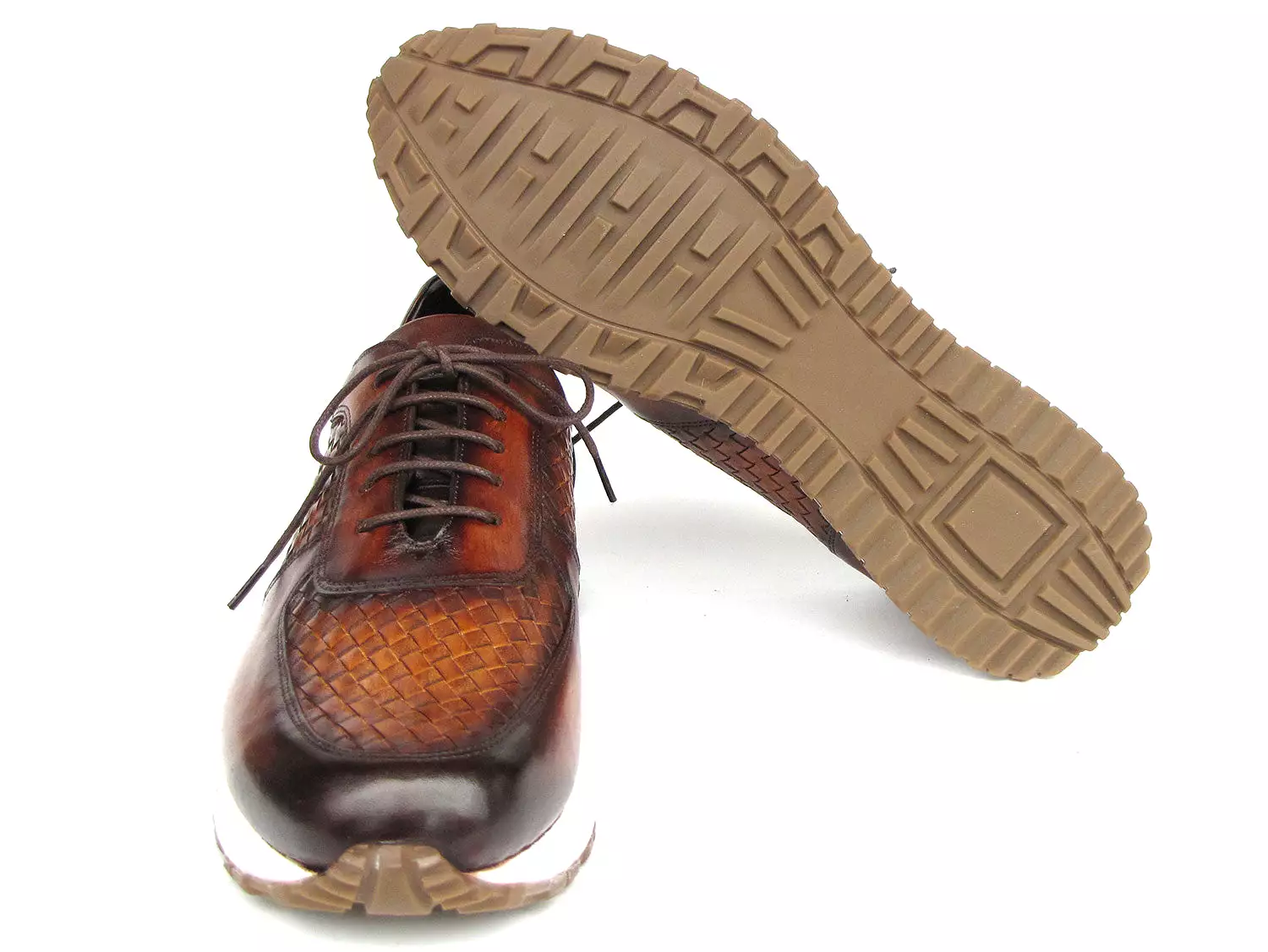 Paul Parkman Men's Brown Hand-Painted Woven Leather Sneakers - LW205BRW