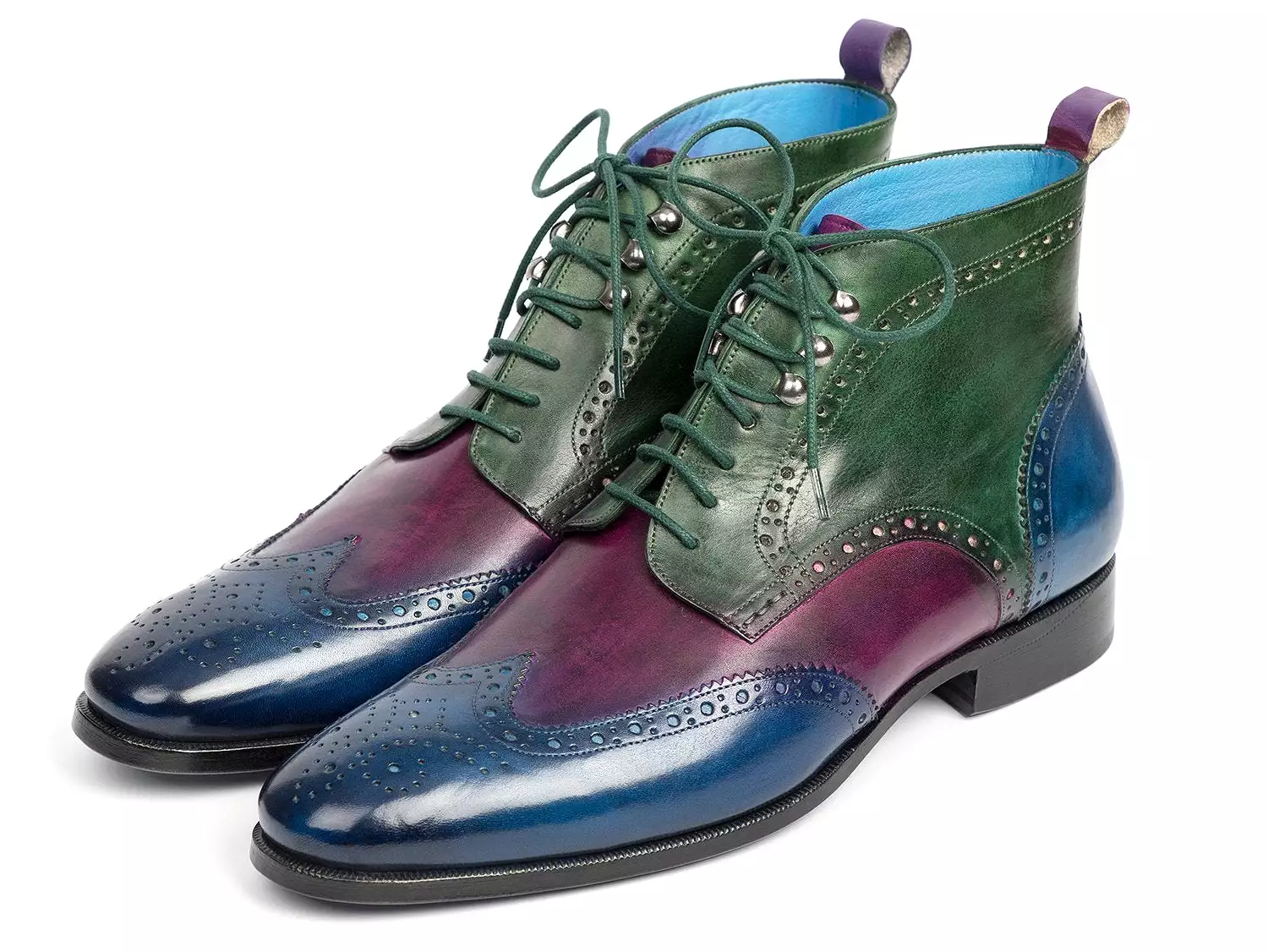 Paul Parkman Wingtip Ankle Boots Three Tone Blue Purple Green