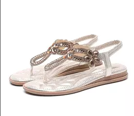 Rhinestone Low Heel Sandals