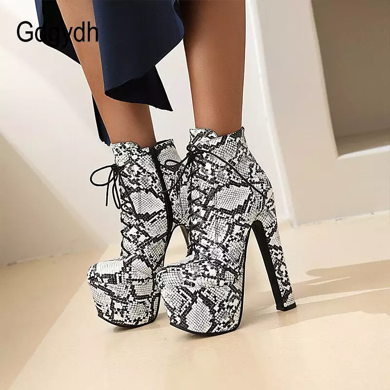 Round Toe Women Ankle Boots Fashion Super High Heel Shoes Nightclub Patent Leather Sexy Female Shoes ThicK Platform Shoes