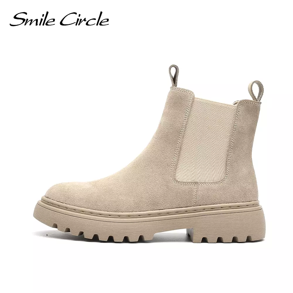 Smile Circle Ankle Boots Suede Leather women Flat platform Short Boots Ladies shoes fashion Autumn winter boots