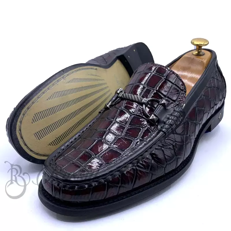 SR cracked wetlook horsebit loafers | Wine