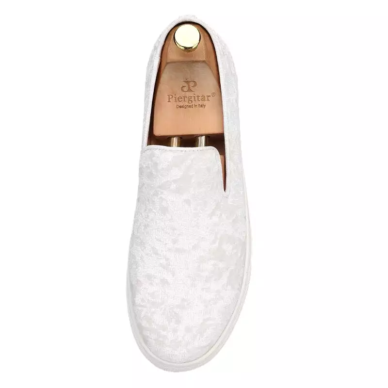 White Color Diamond Design Men's Sneakers Sporty Style Slip-on