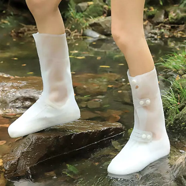 White transparent silicone shoe protection waterproof cover rain boots long summer rainy season socks protection sole slip-resis