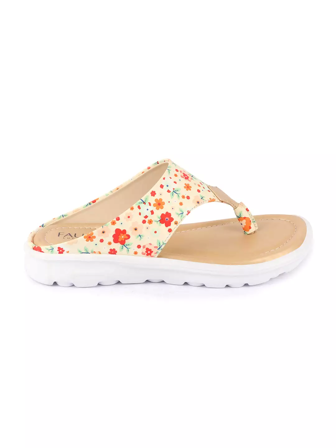 Women Beige Comfort Fashion Stylish Floral Print Design Strap Thong Flats Wedges Slipper