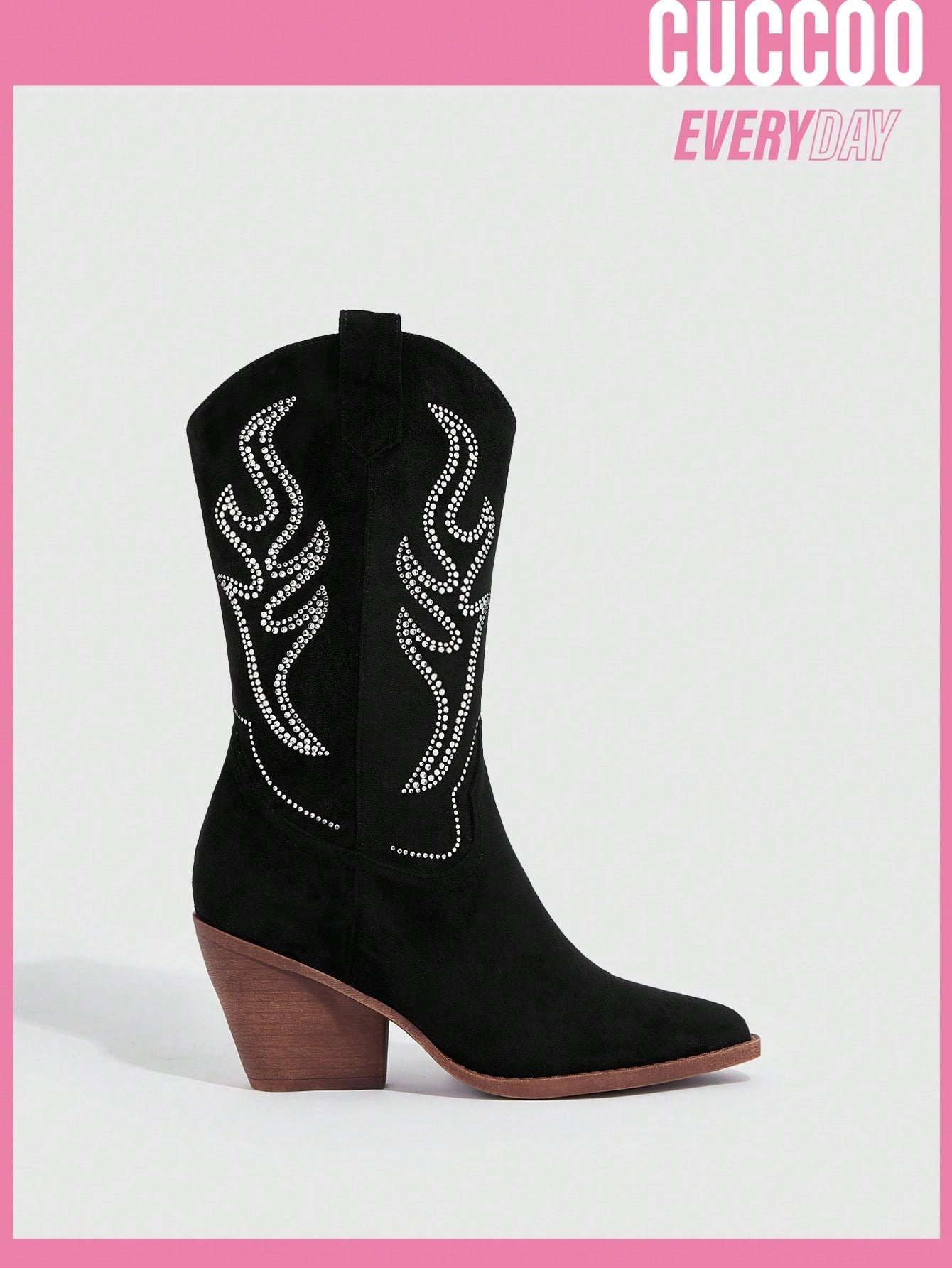 Women Embroidery Point Toe Chunky Heeled Fashion Boots, Vacation Black Western Boots