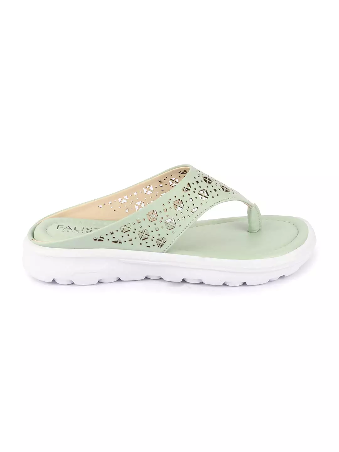 Women Green Party Fashion Stylish Laser Cut Design Strap Thong Flats Wedges Slipper