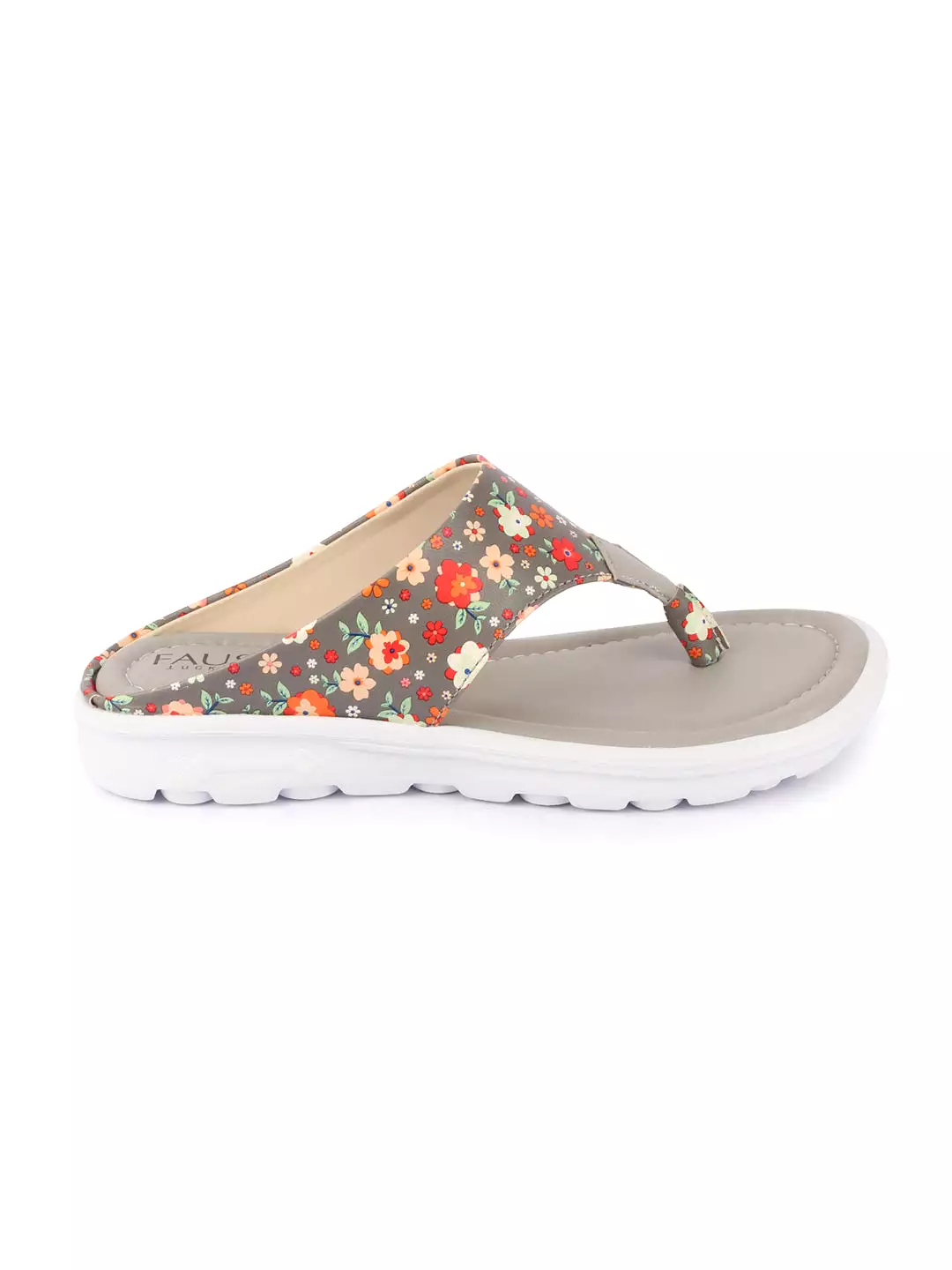 Women Grey Comfort Fashion Stylish Floral Print Design Strap Thong Flats Wedges Slipper