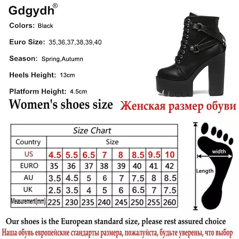 Women Heel Spring Autumn Lace-up Soft Leather Platform Shoes Woman Party Ankle Boots High Heels Punk