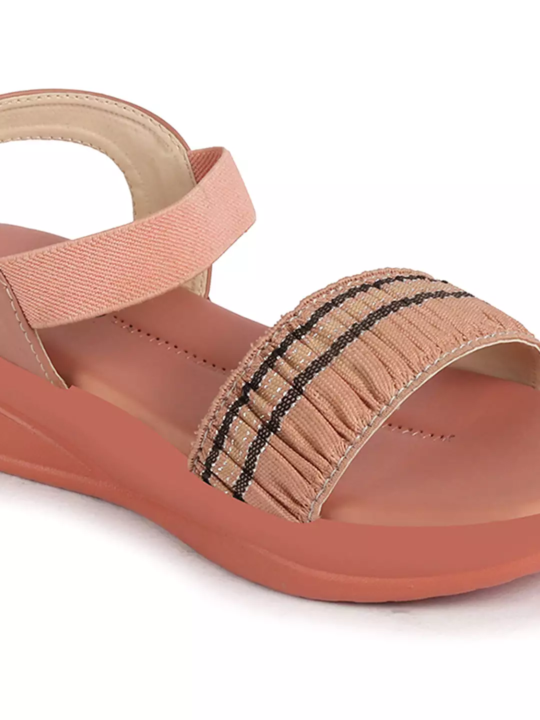 Women Pink Open Toe Multi Color Strap Platform Woven Design Slip On Sandals