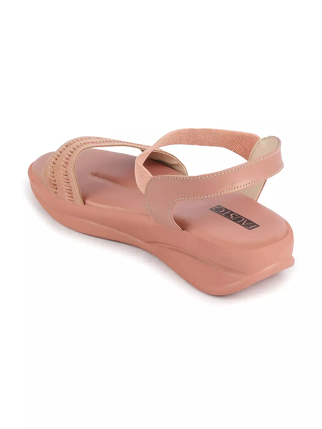 Women Pink Open Toe Platform Woven Design Slip On Sandals