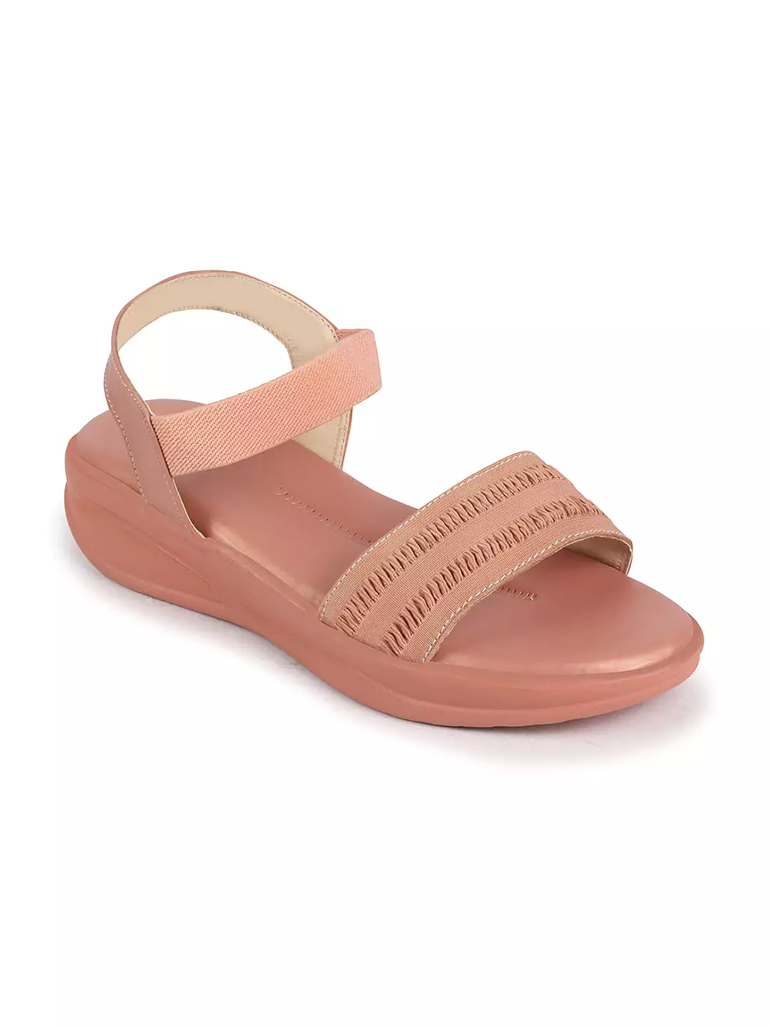 Women Pink Open Toe Platform Woven Design Slip On Sandals