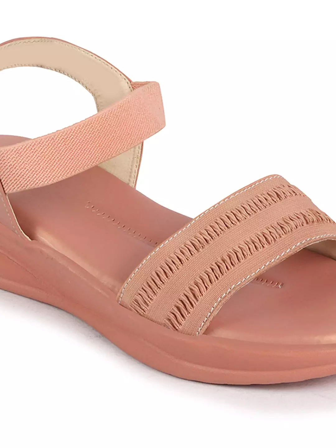 Women Pink Open Toe Platform Woven Design Slip On Sandals