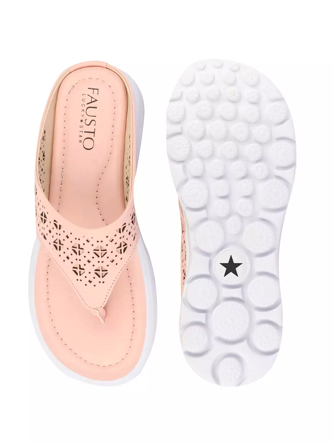 Women Pink Party Fashion Stylish Laser Cut Design Strap Thong Flats Wedges Slipper