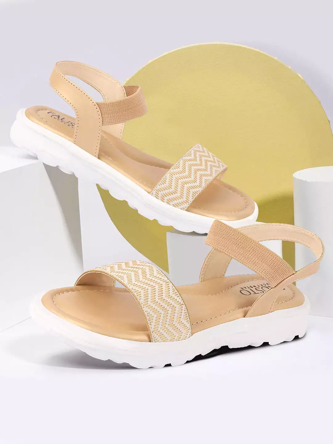 Women Tan Open Toe Fashion Stylish Day Long Comfort Slip On Wedges Sandals