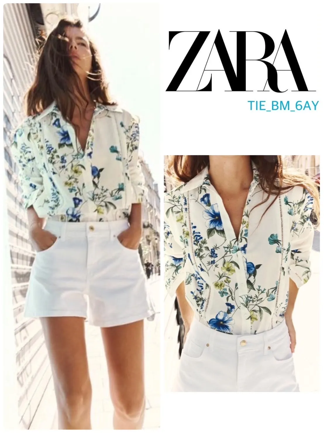 ZARA  |Flower Patterns Casual Style Long Sleeves Cotton