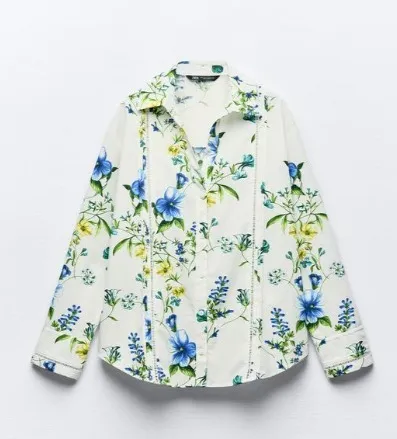 ZARA  |Flower Patterns Casual Style Long Sleeves Cotton